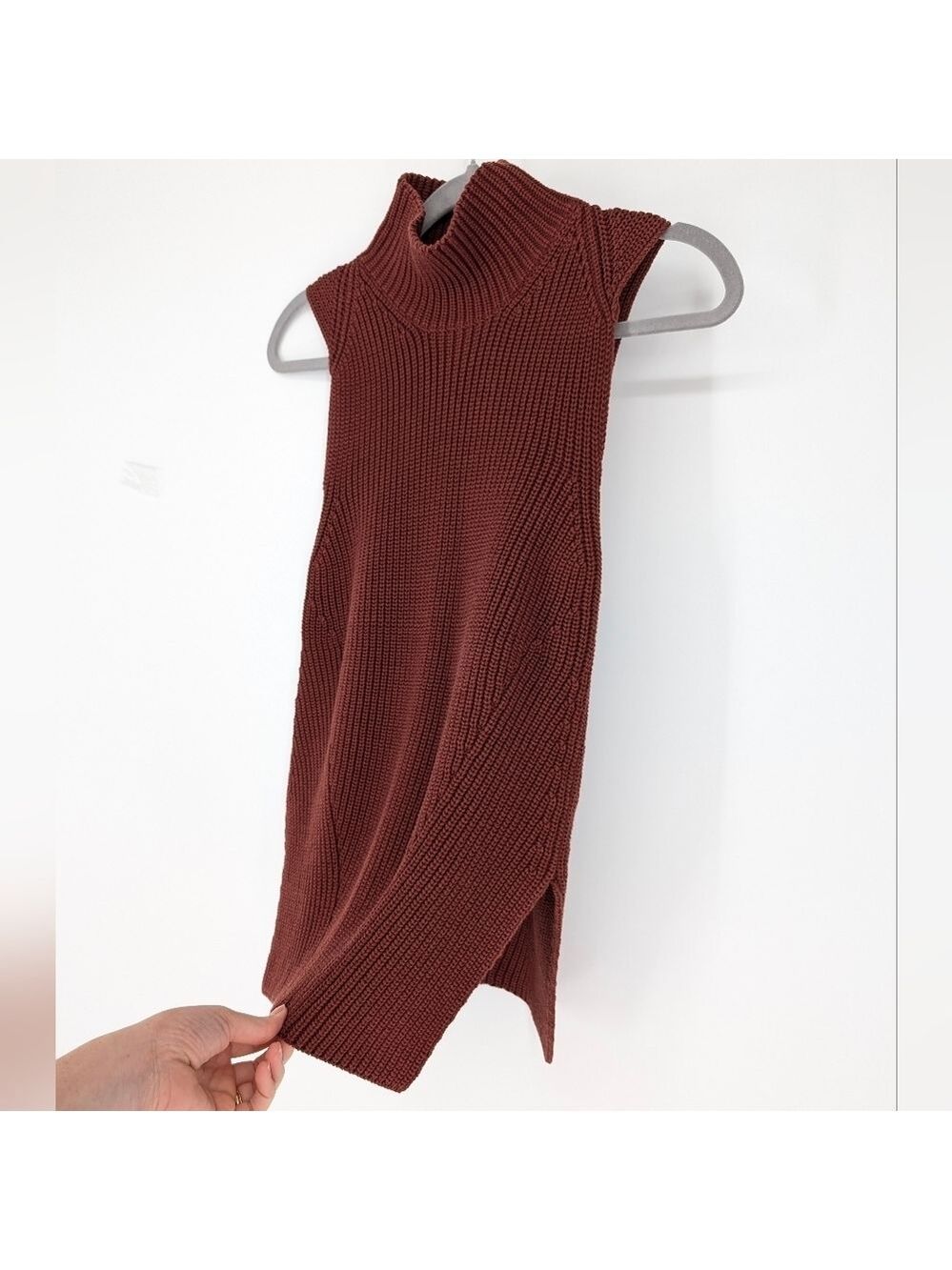 Ann Taylor Womens Sleeveless Sweater Rust Brown Preppy Cotton Blend XS - Picture 2 of 5